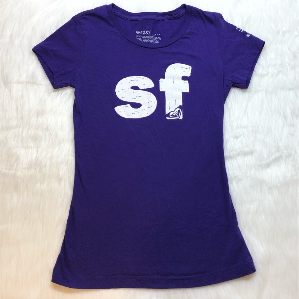 ROXY Graphic T-Shirt Size Small Purple San Francisco SF 💜 California